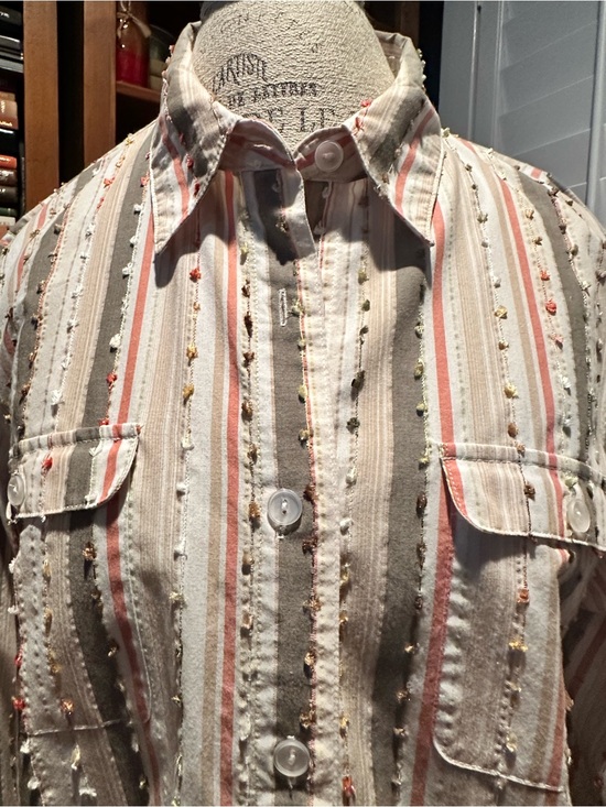 Alfred Dunner Tops - Alfred Dunner Cream Button-Down Shirt with Pink & Gray Stripes